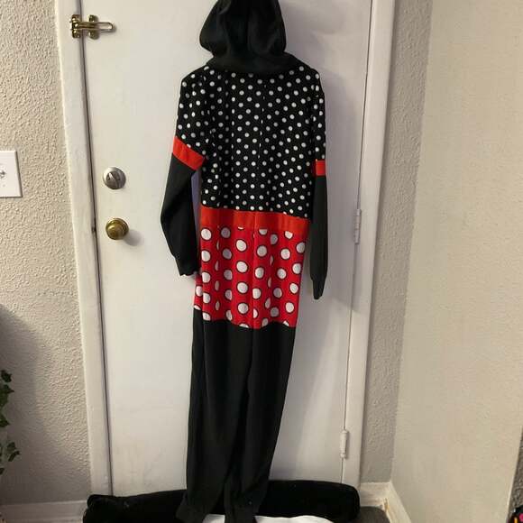 DISNEY Minnie Mouse Hooded Polka Dot Onesie Pajamas Costume Halloween M Holiday - Picture 2 of 8